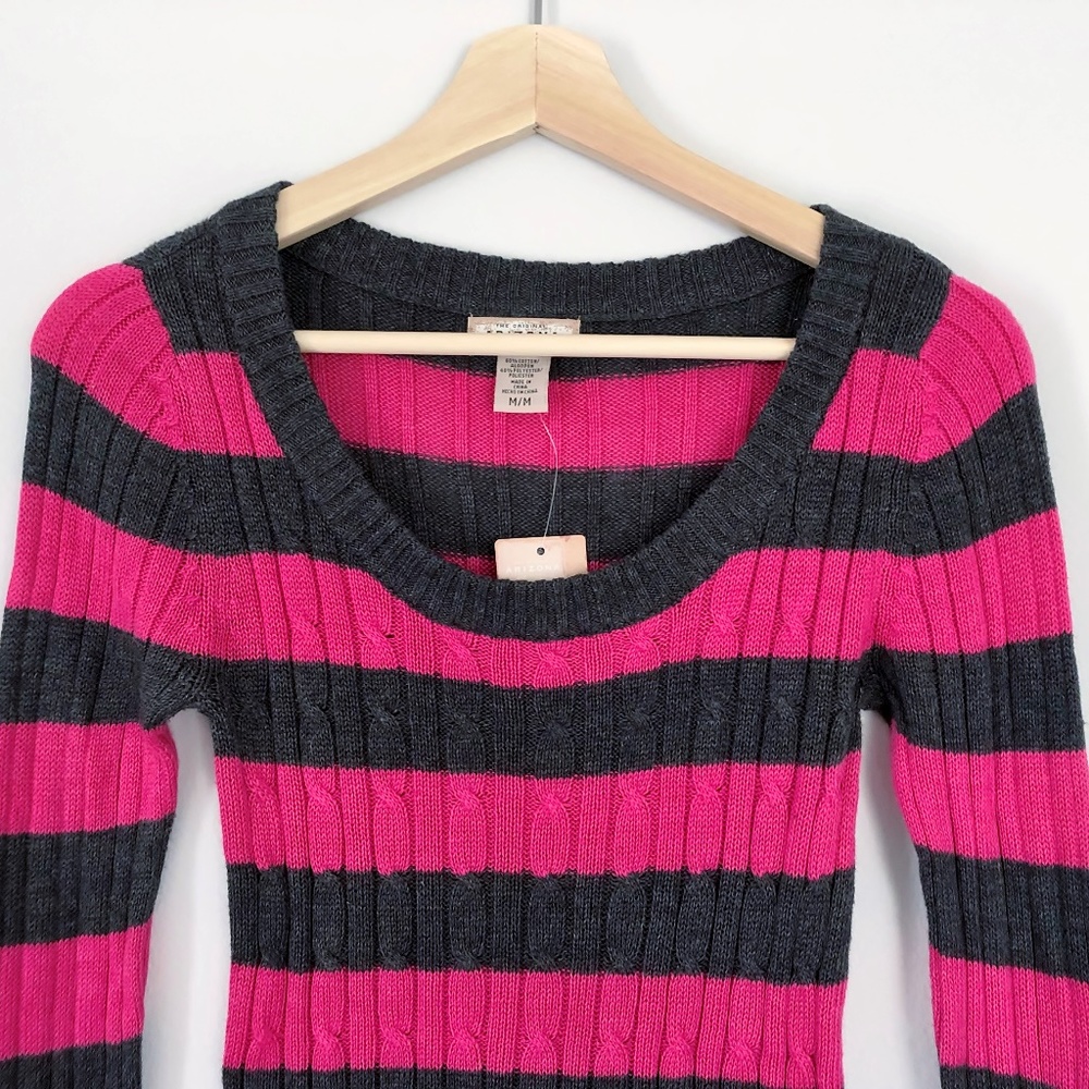 Arizona Berry Pink and Gray striped cable Sweater